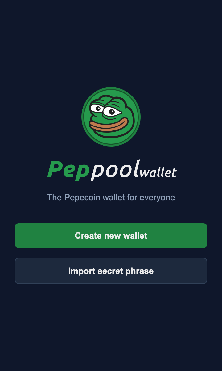 Peppool Wallet Welcome Screen